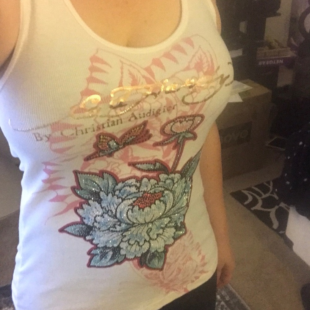 Ed Hardy Christian Audigier White Long Tank Design